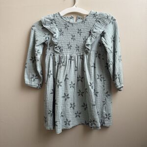 Jessica Simpson Green Floral Print Smocked Ruffle Stretch Dress Size 5/6